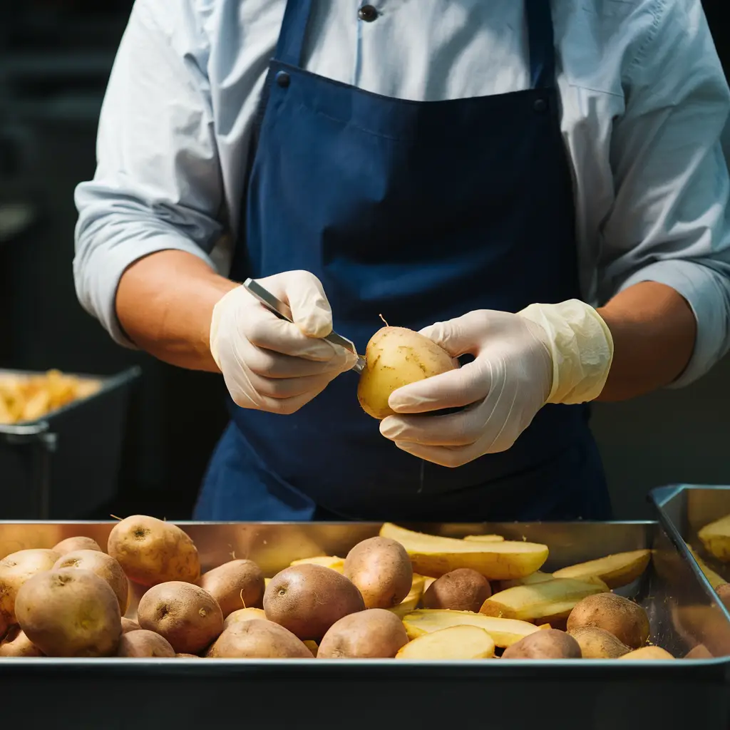 peeling potatoes